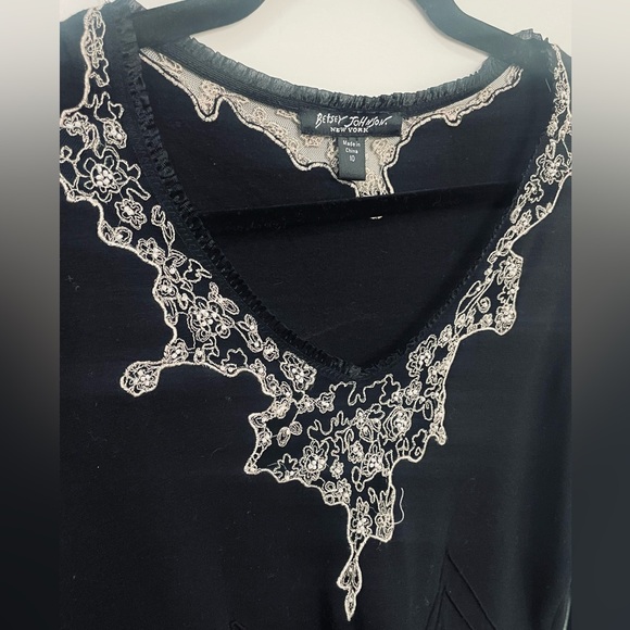 Betsy Johnson Black Embellished Lace Trim Top | Size 10 | Like New - Picture 4 of 6